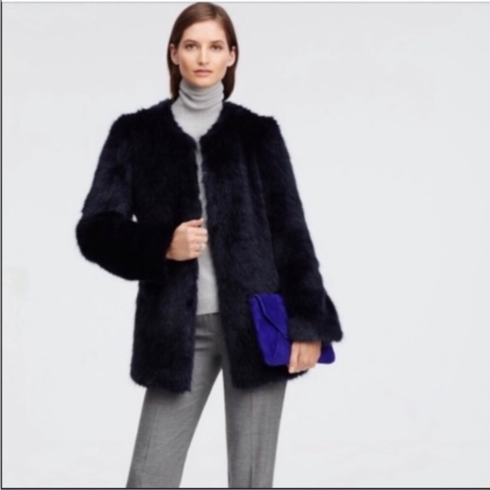 Ann Taylor Dark Navy Blue Faux Fur Lined Coat Size S‎